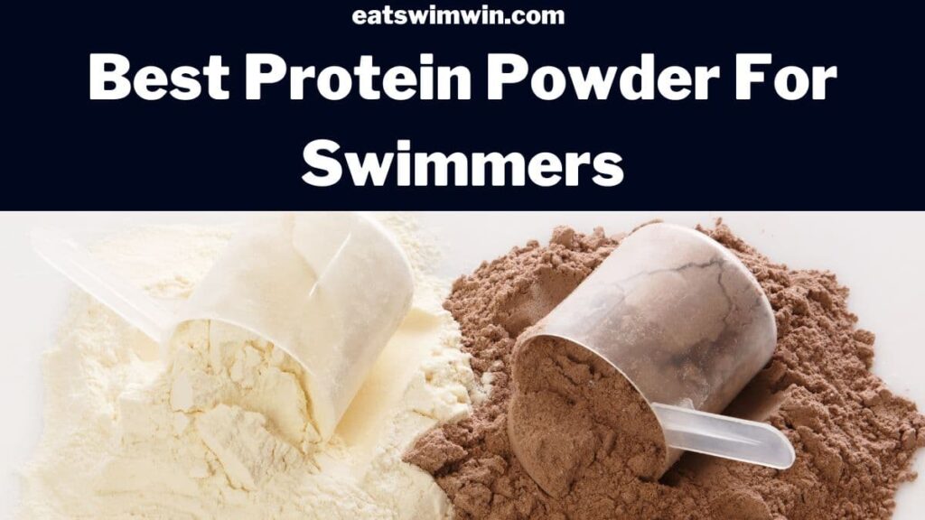 Best protein powder for swimmers by eatswimwin.com. Pictured are two scoops of vanilla and chocolate protein powder.