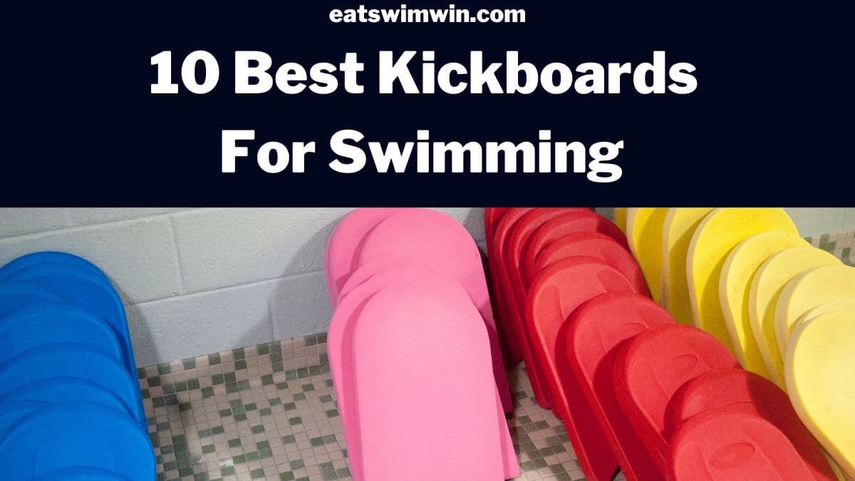 Best swimming kickboard, pictured are four different types of kick boards on a pool deck.