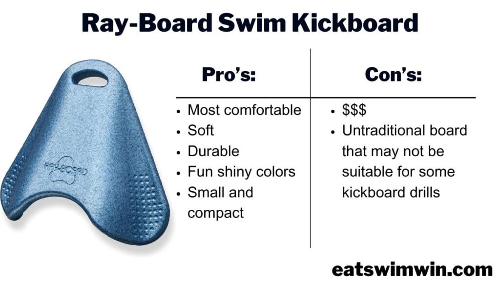 Pictured is the Ray-board swim kickboard this kickboard is small, compact and one of the most comfortable. We recommend this kick board to masters swimmers with a history of injuries 