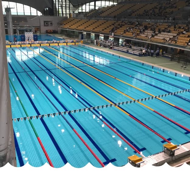 An Olympic-size indoor pool with marked lanes and diving blocks, ideal for athlete swimmers and parents dedicated to nutrition, training, and winning through Eat Swim Win’s expert swim and nutrition services. Eat Swim Win