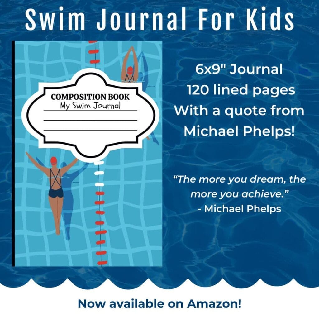 Swim Journal for Kids: 6x9” journal, 120 lined pages with a Michael Phelps quote. Perfect for athlete swimmers and families focused on swim and nutrition services. Inspired by Eat Swim Win. Available on Amazon. Eat Swim Win
